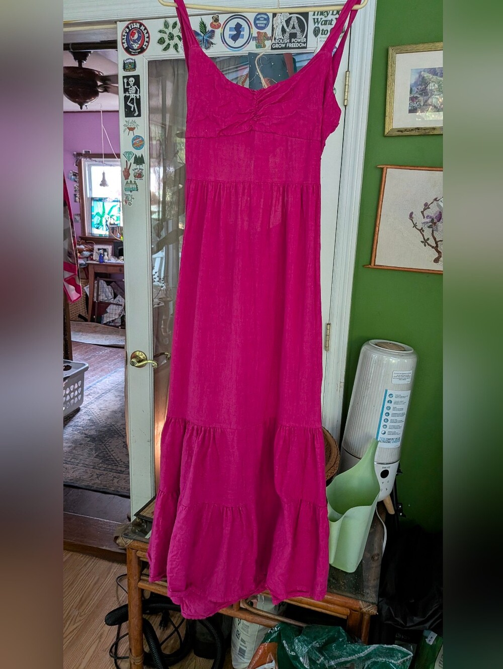 Bright Fuchsia Tiered Maxi Dress-Linen